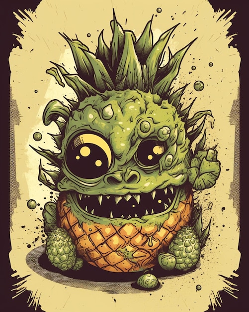 Una caricatura de un extraterrestre verde con una piña.