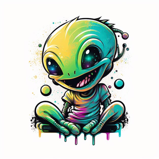 Una caricatura de un extraterrestre verde con una sonrisa en su rostro.