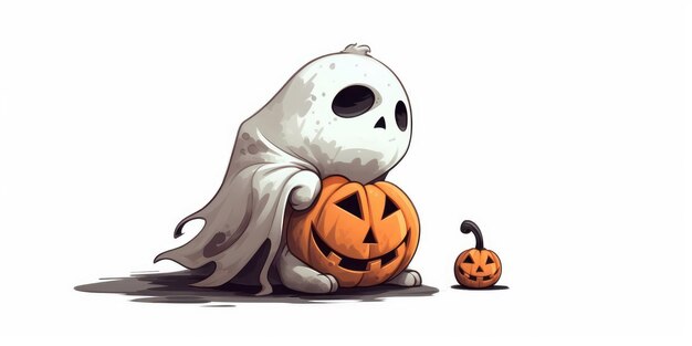 Caricatura de un fantasma sobre una calabaza de Halloween