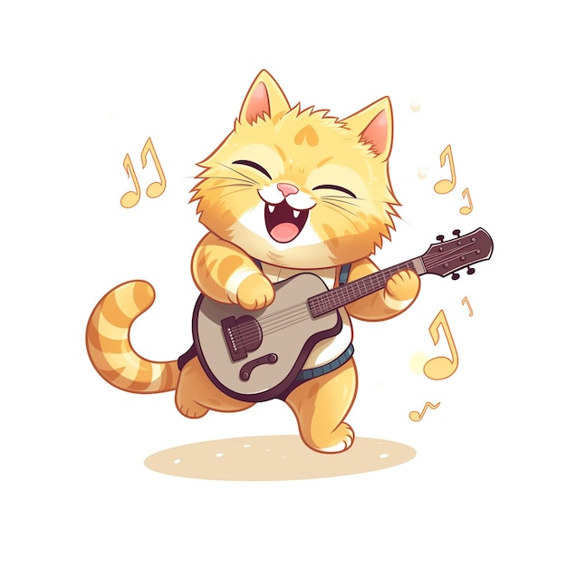 una caricatura de un gato tocando una guitarra