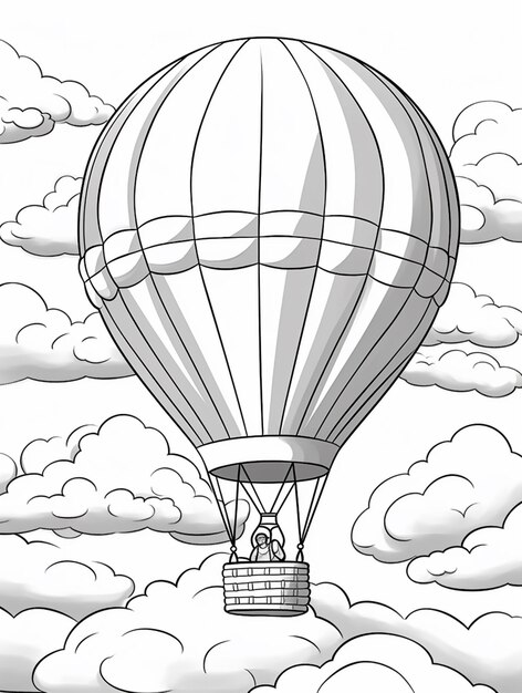 Foto una caricatura de un globo de aire caliente volando por el cielo ai generative