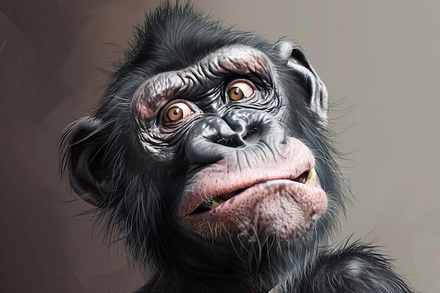 Caricatura de gorila humorística y exagerada con un giro divertido en el retrato de mascota