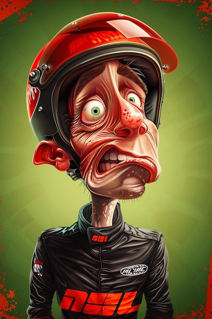 caricatura de un hombre con un casco y un casco de motocross generativo ai