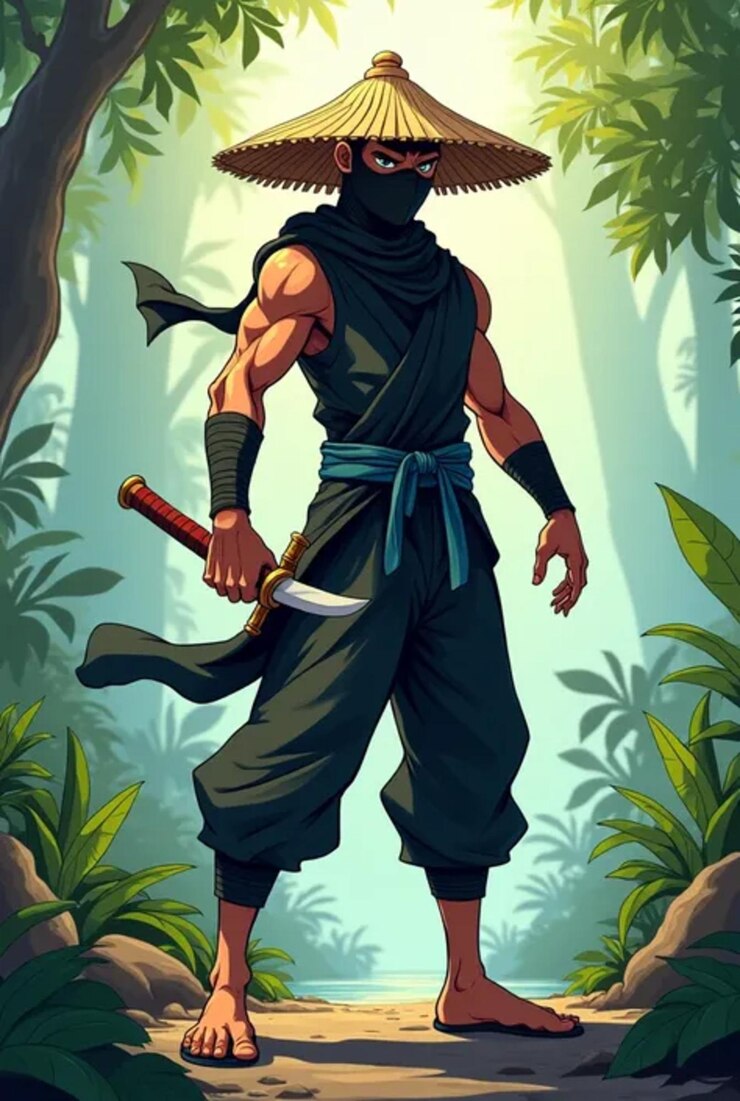 una caricatura de un hombre con un machete y las palabras artes marciales