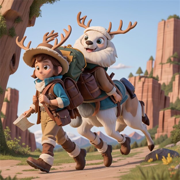 una caricatura de un hombre y una mujer cargando un reno con un reno en la espalda.