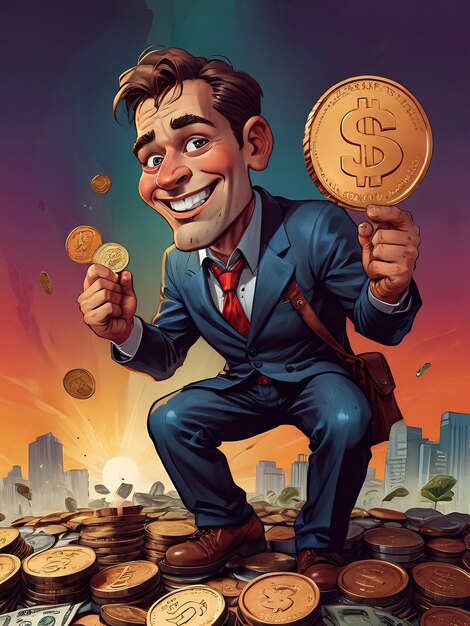 caricatura de hombre de negocios ganar dinero en línea