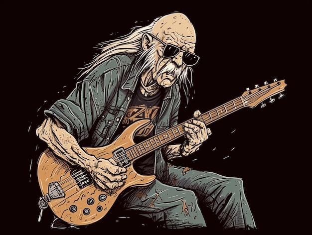 Una caricatura de un hombre tocando una guitarra eléctrica.