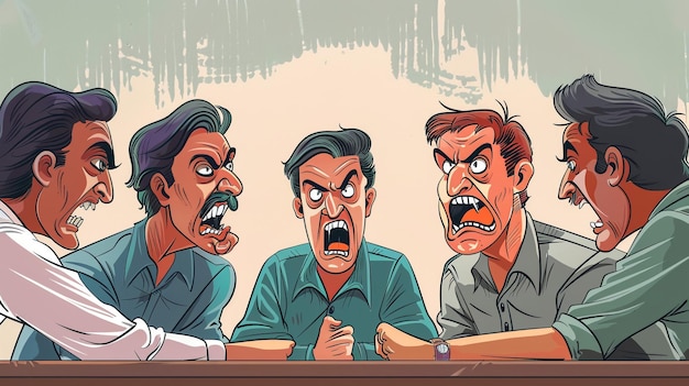 una caricatura de hombres con caras enojadas y las palabras enojadas por el jefe