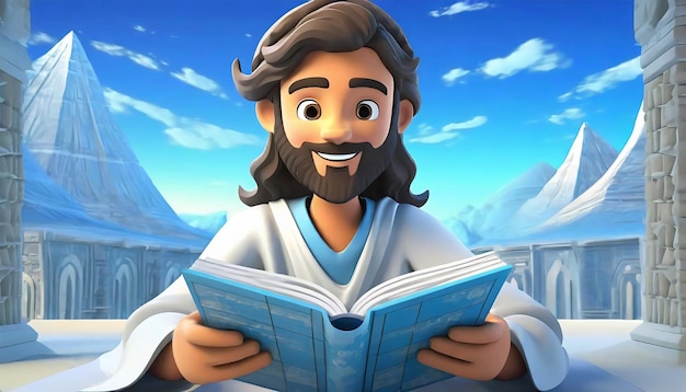 Caricatura de Jesucristo estilo de vida y libro de lectura