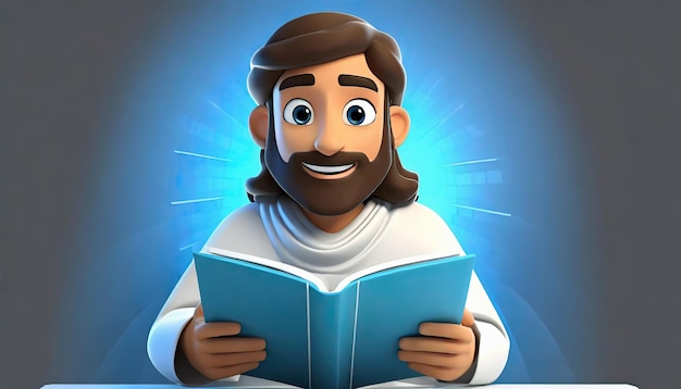 Foto caricatura de jesucristo estilo de vida y libro de lectura