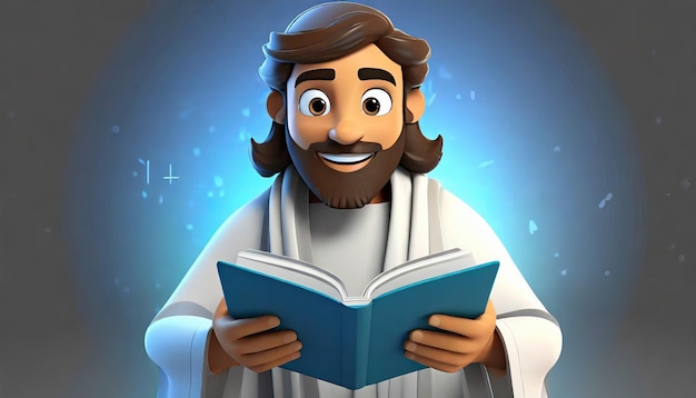 Caricatura de Jesucristo estilo de vida y libro de lectura