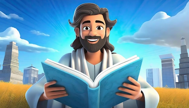 Caricatura de Jesucristo estilo de vida y libro de lectura