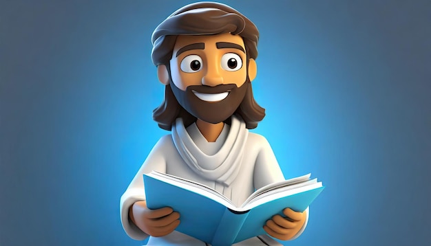 Caricatura de Jesucristo estilo de vida y libro de lectura