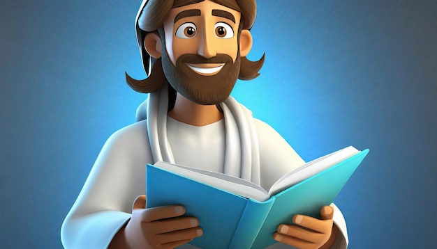 Caricatura de Jesucristo estilo de vida y libro de lectura