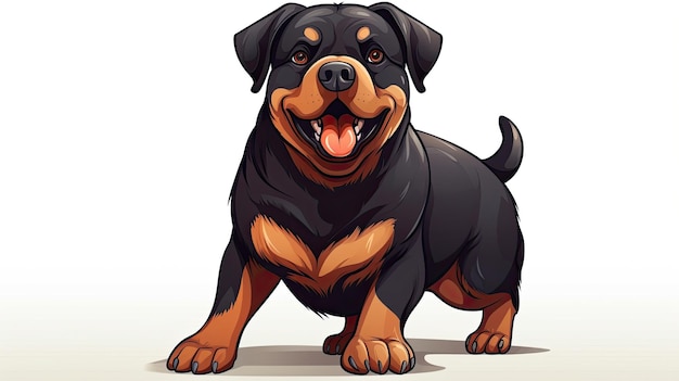 Caricatura juguetona de Rottweiler posando sobre lienzo blanco