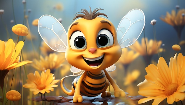 Caricatura linda de una abeja bebé para ilustraciones para niños generada por IA