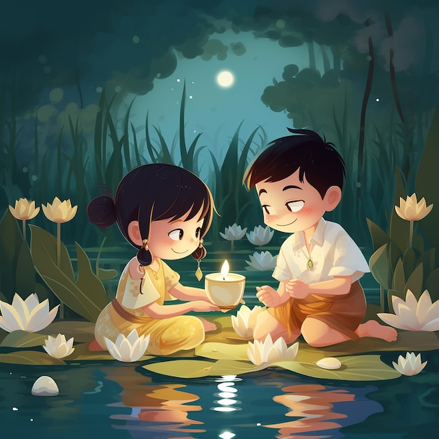 Foto caricatura linda del festival de loy krathong