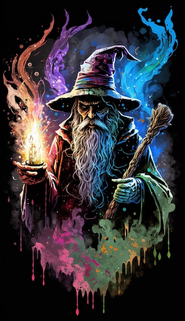Una caricatura de un mago sosteniendo una bola de fuego.