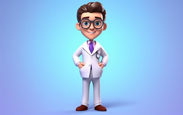 Foto una caricatura de un médico con gafas y un traje blanco.