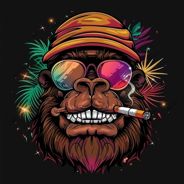 una caricatura de un mono con gafas de sol y un cigarro