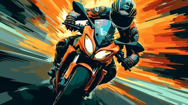 Una caricatura de un motociclista con la palabra "velocidad"