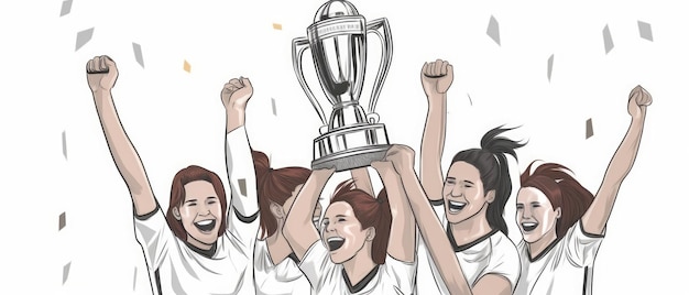 Una caricatura de una mujer sosteniendo un trofeo.