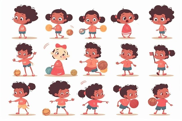 Una caricatura de una niña con diferentes expresiones, incluida una que dice 'soy un niño'