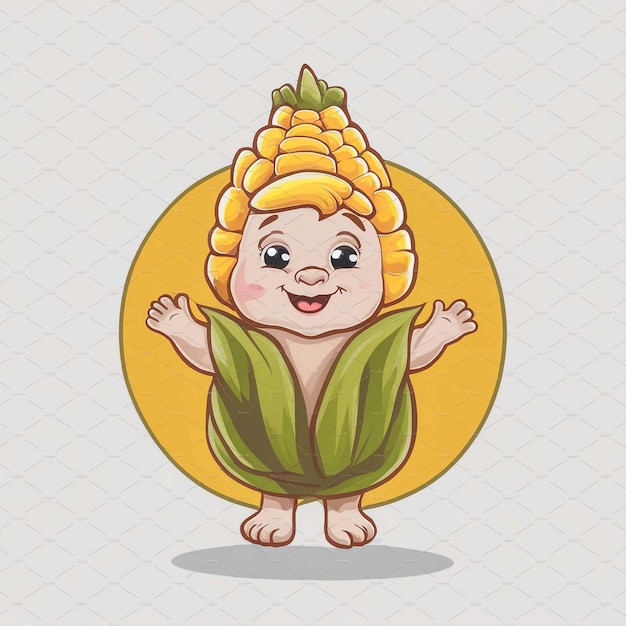 una caricatura de una niña pequeña en una túnica verde con un fondo amarillo