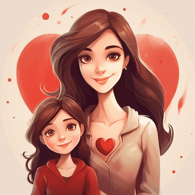 Una caricatura de una niña y su madre.