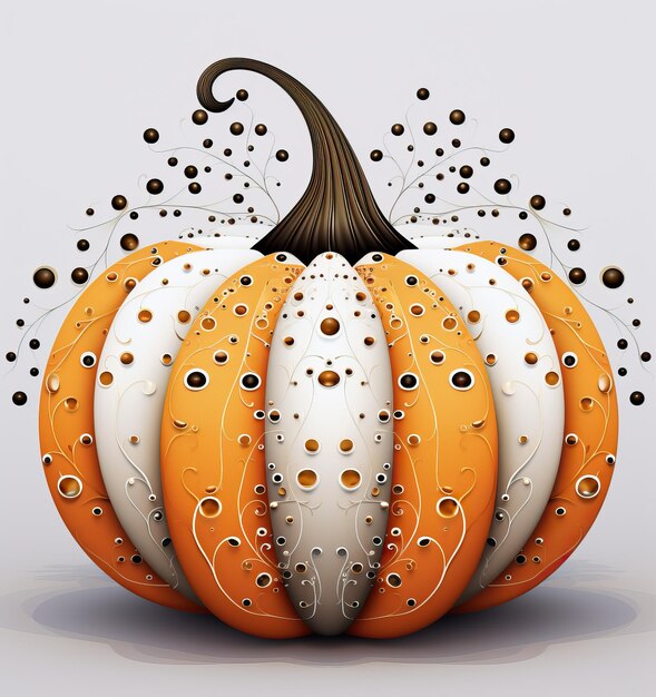 Foto una caricatura de otoño de una calabaza de color con puntos en el estilo de precisión de trabajo de línea meticulosa