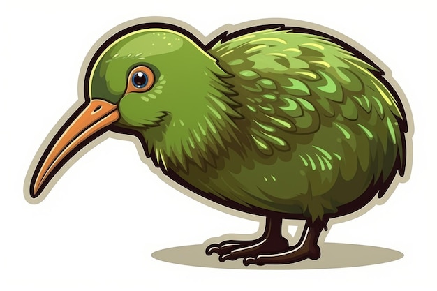 Una caricatura de un pájaro kiwi con un pico verde.