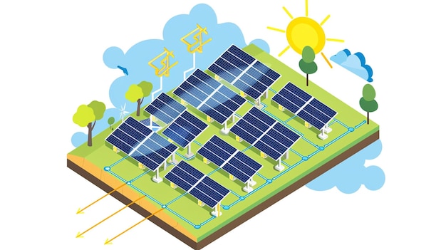 una caricatura de paneles solares en un día soleado