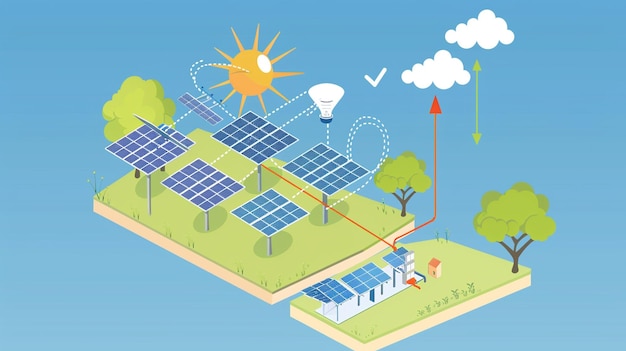una caricatura de paneles solares con las palabras energía solar en la parte superior