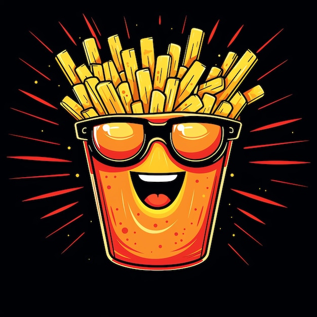 Foto una caricatura de unas papas fritas con gafas de sol