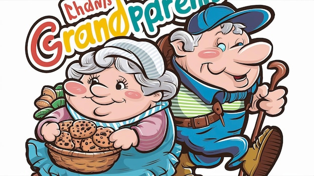 una caricatura de una pareja con una canasta de cacahuetes y una canasa de maní