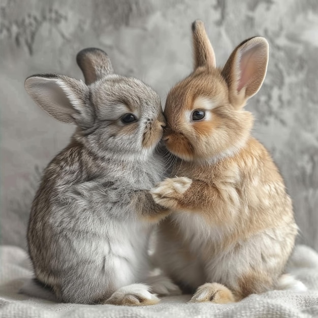 Caricatura de una pareja de conejos con fondo de paisaje
