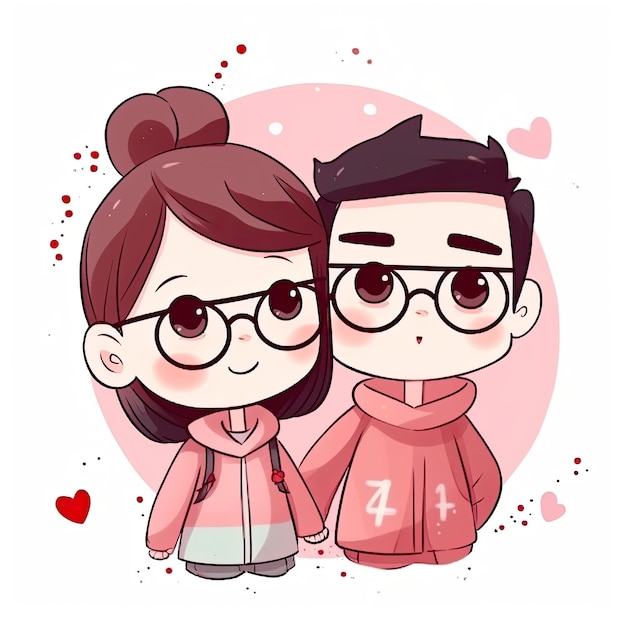 Una caricatura de una pareja con gafas y tomados de la mano.