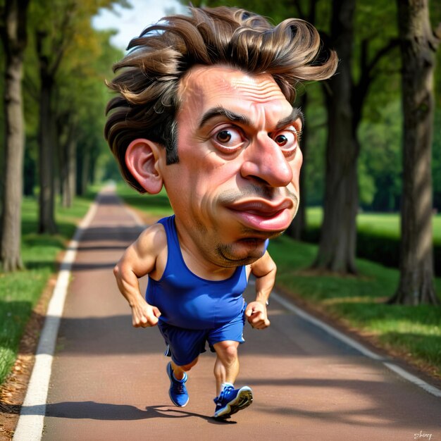 Foto caricatura paródia de um corredor correndo para se exercitar