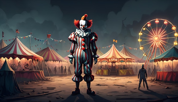 una caricatura de un payaso con un payaso en la cabeza y una pancarta que dice "clown quot"