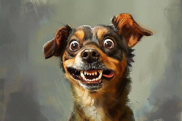 Caricatura de perro humorística y exagerada con un giro divertido en el retrato de mascota