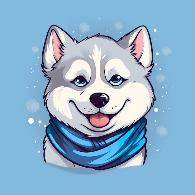 Foto una caricatura de un perro lindo y sonriente con un pañuelo azul en el fondo del cielo generado por ia
