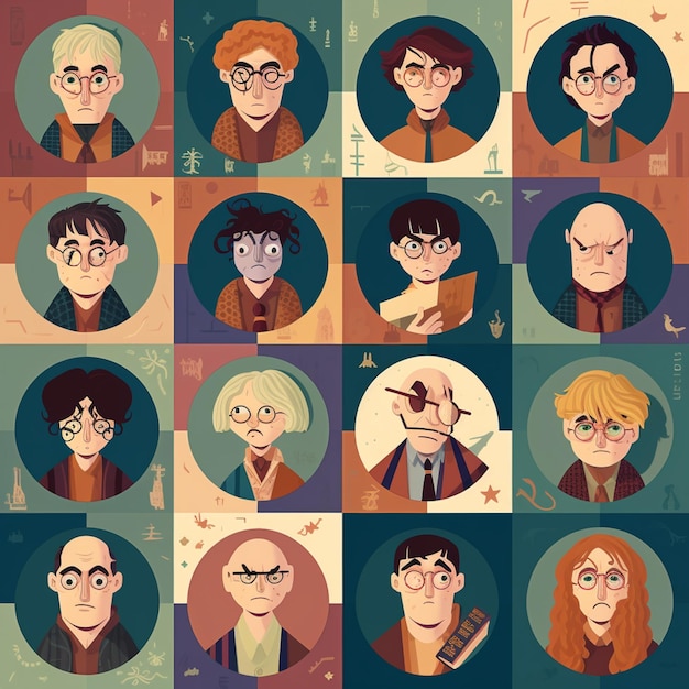 Una caricatura de personajes de harry potter con las palabras harry potter en el frente.