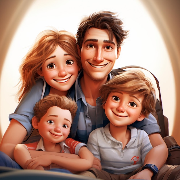 Una caricatura de Pixar de la familia europea linda sobre fondo blanco