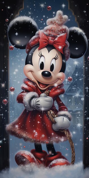 Foto una caricatura de un ratón mickey con un vestido rojo y una cuchara de madera