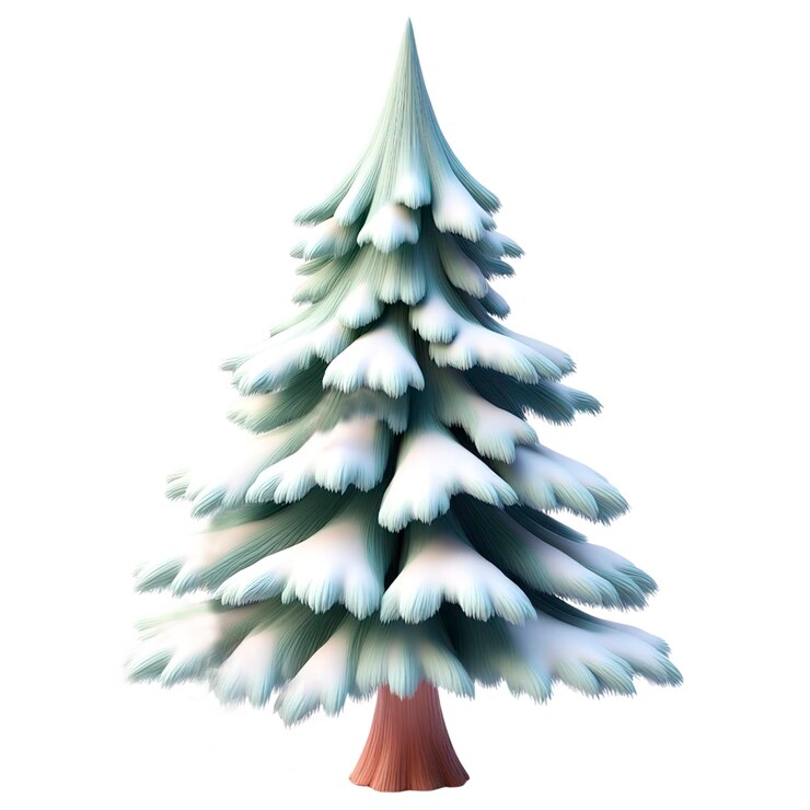 Caricatura realista en 3D de un árbol cubierto de nieve aislado sobre un fondo blanco