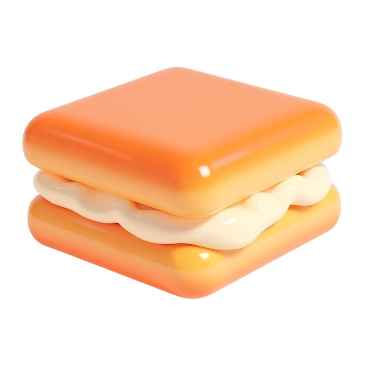 Caricatura realista en 3D de una galleta llena de crema aislada sobre un fondo blanco