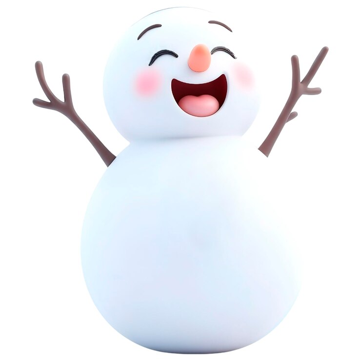 Caricatura realista en 3D de un muñeco de nieve aislado sobre un fondo blanco
