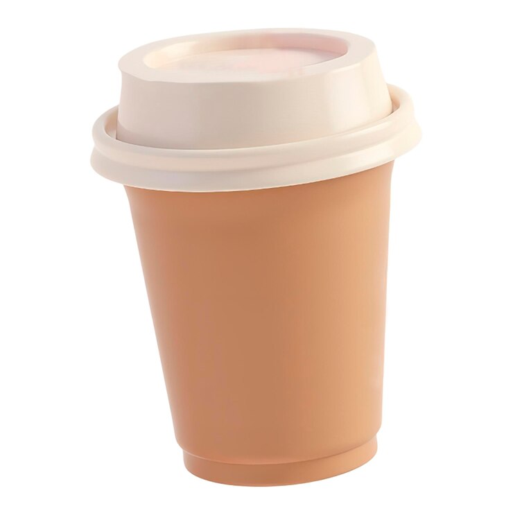 Caricatura realista en 3D de una taza de café caliente aislada sobre un fondo blanco