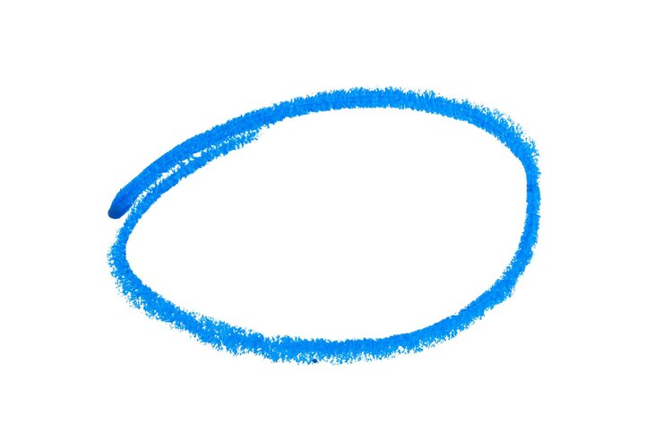 Foto caricatura redonda azul desenhada com lápis de cor sobre fundo branco