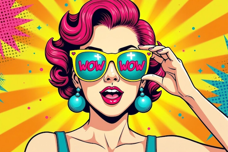 una caricatura de una representación de arte pop retro de una mujer elegante con cabello corto y ondulado en el clásico de 1950